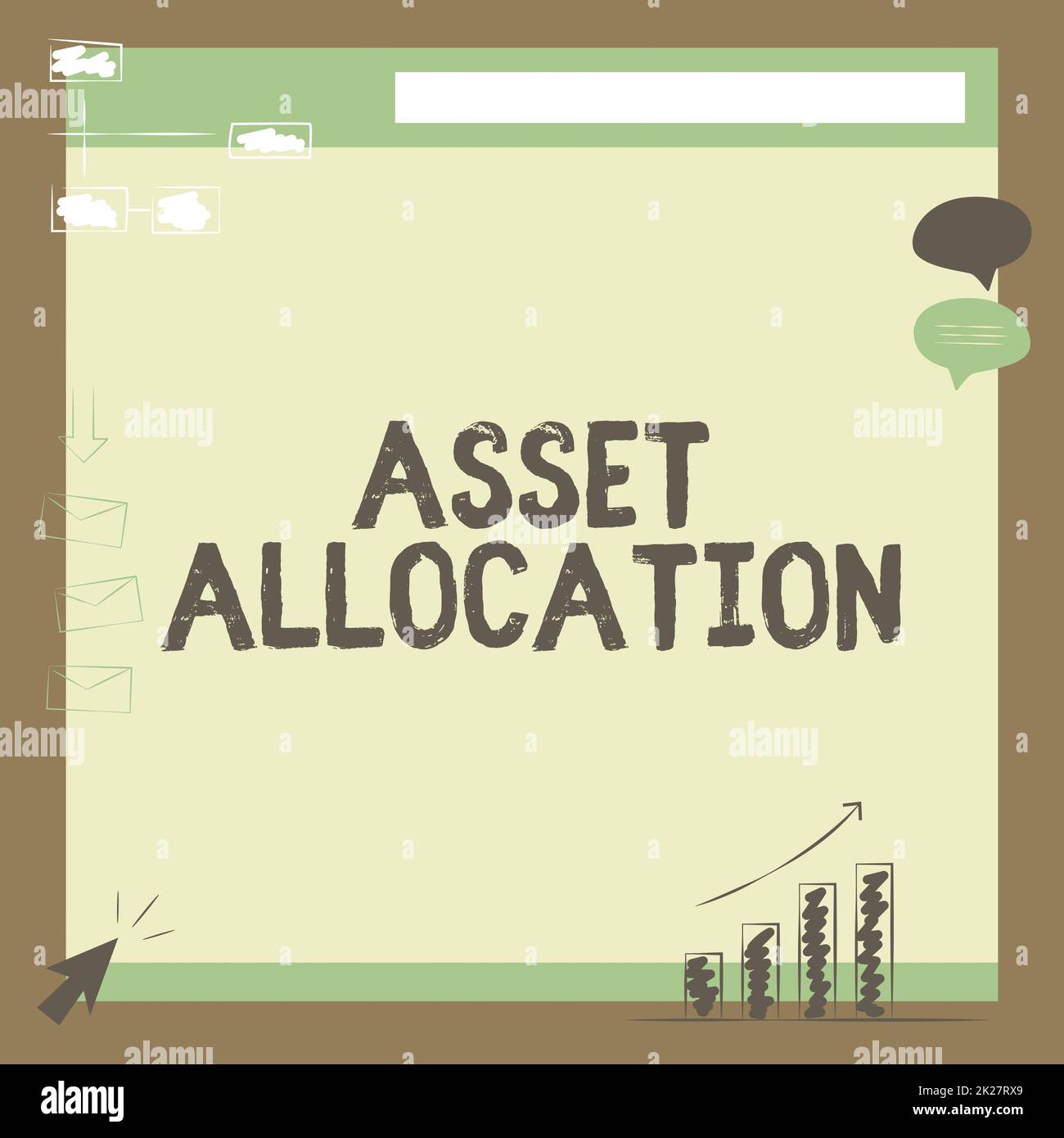 Handwriting text Asset Allocation. Business overview proportion and implementation strategy to gain advantage Illustration Of Board Receiving Messages And Searching Improvements. Stock Photo
