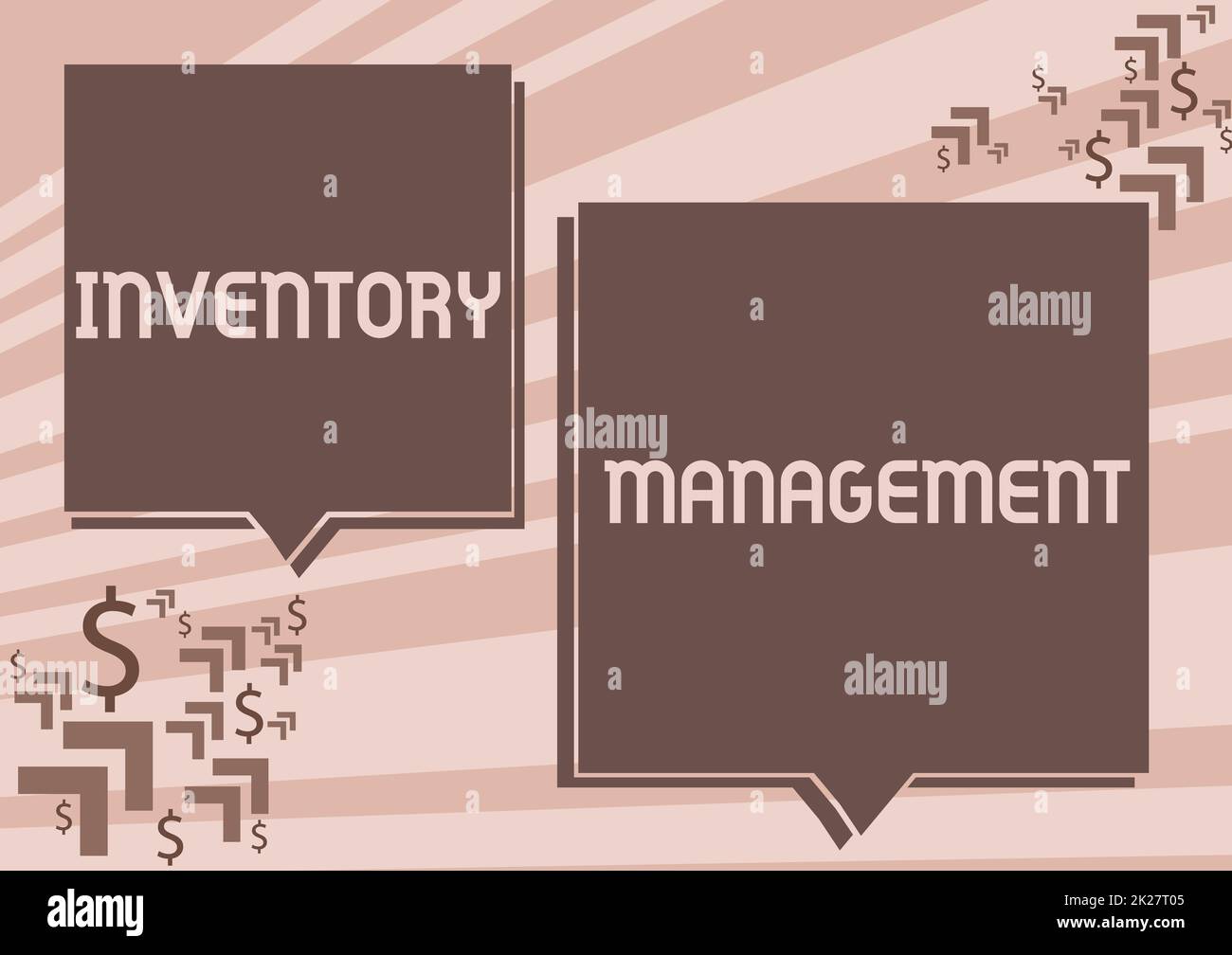 Inspiration showing sign Inventory Management. Business overview supervision of noncapitalized assets and stock items Two Colorful Overlapping Speech Bubble Drawing With Dollar Sign. Stock Photo