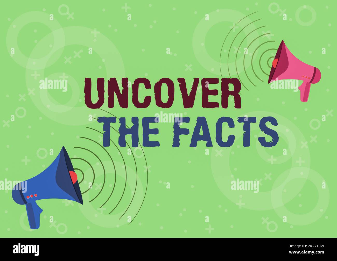Text sign showing Uncover The Facts. Business overview Find the truth and evidence investigate to reveal the hidden identity Pair Of Megaphones Drawing Producing Sound Waves Making Announcement. Stock Photo