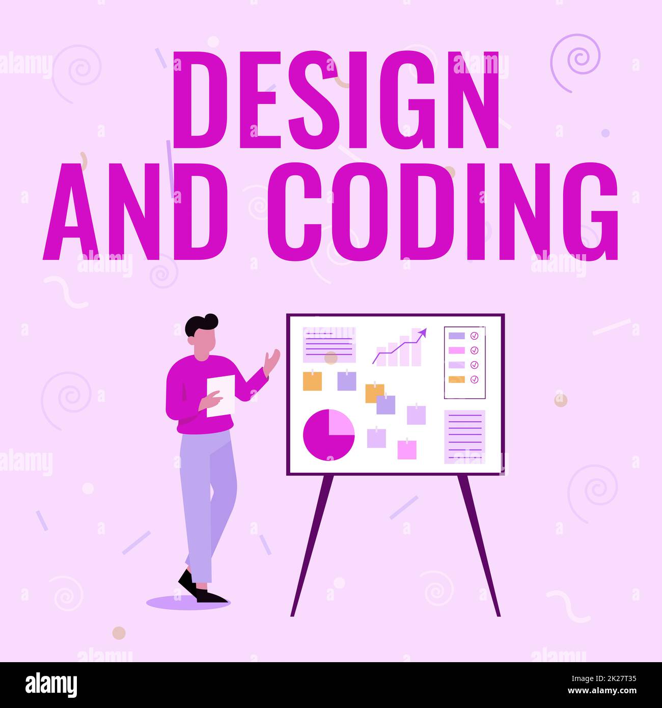 Writing displaying text Design And Coding. Business concept HTML and programming, Cross platform development website Businessman Drawing Standing Presenting Ideas For Their Success. Stock Photo