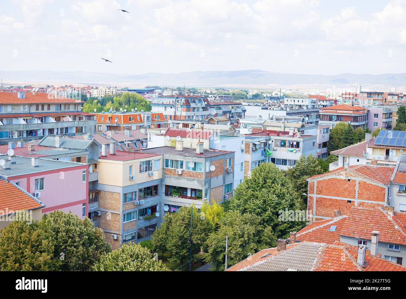 Beautiful roofs of Nessebar, view from above-summer, sun Stock Photo