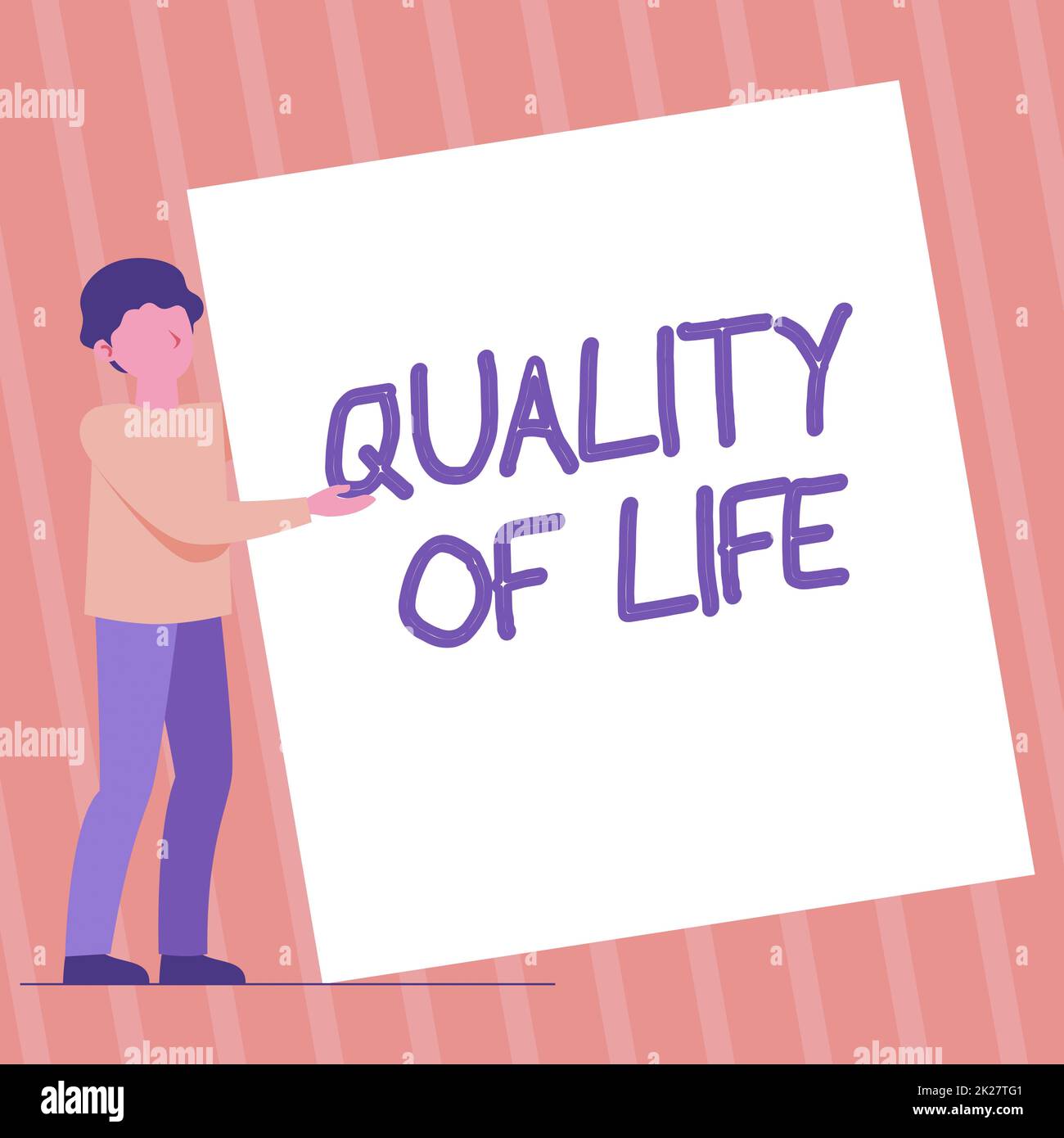 Inspiration showing sign Quality Of Life. Concept meaning Family People Feelings Expression, comfort and happiness Man Standing Drawing Holding Presenting Huge Blank Paper. Stock Photo
