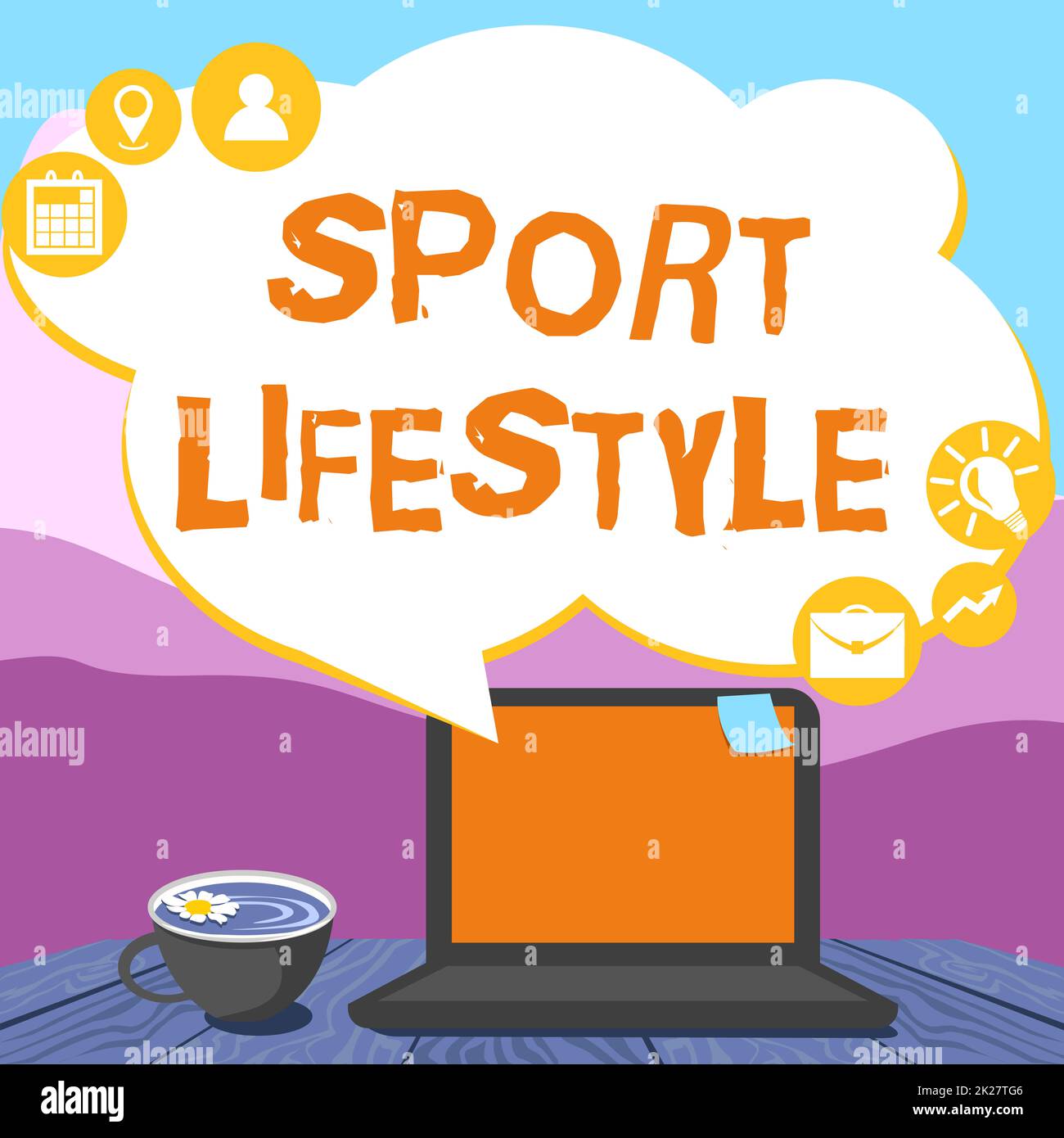 Text showing inspiration Sport Lifestyle. Business overview Fond of sport or outdoor activities Physically active Hand Typing On Laptop Beside Coffe Mug And Plant Working From Home. Stock Photo