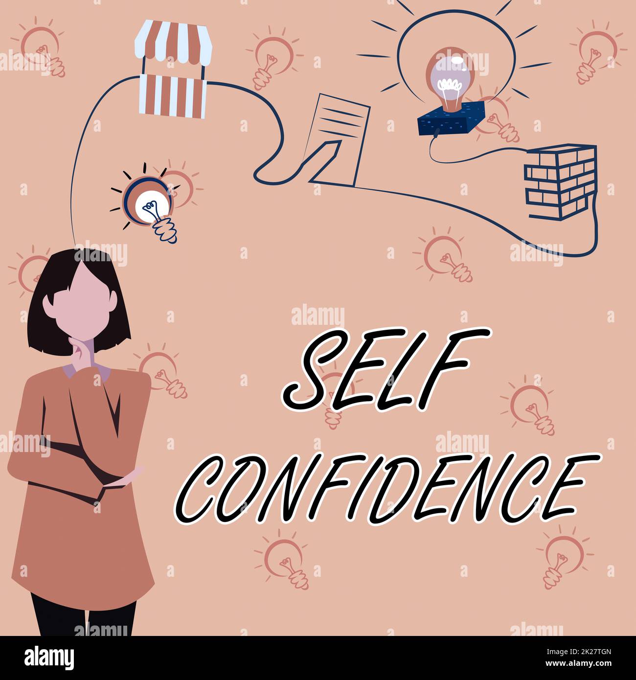 Inspiration showing sign Self Confidence. Concept meaning a feeling of trust in one s is abilities qualities and judgment Woman Innovative Thinking Leading Ideas Towards Stable Future. Stock Photo