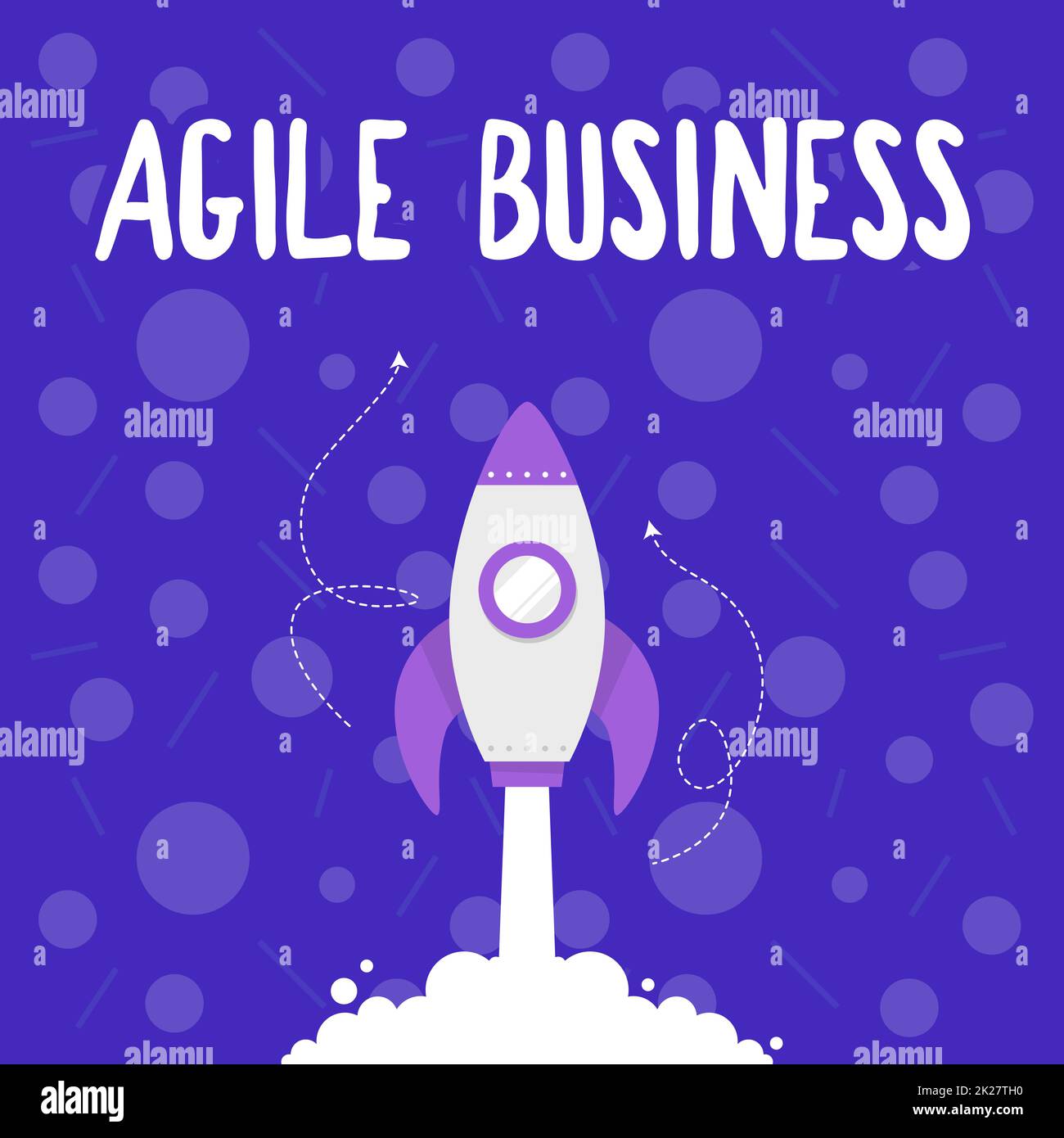 Conceptual caption Agile Business. Business idea capability of adjusting quickly to the market s is trend Illustration Of Rocket Ship Launching Fast Straight Up To The Outer Space. Stock Photo