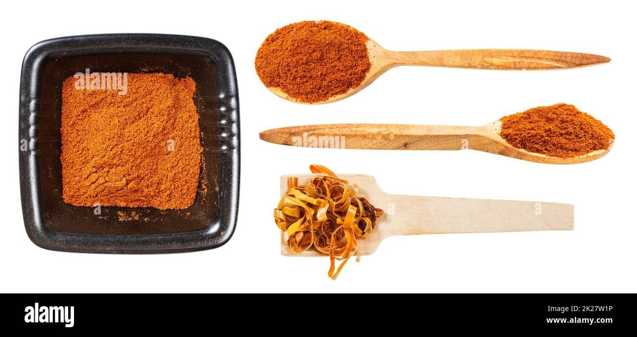 set of various ground cayenne peppers isolated Stock Photo Alamy