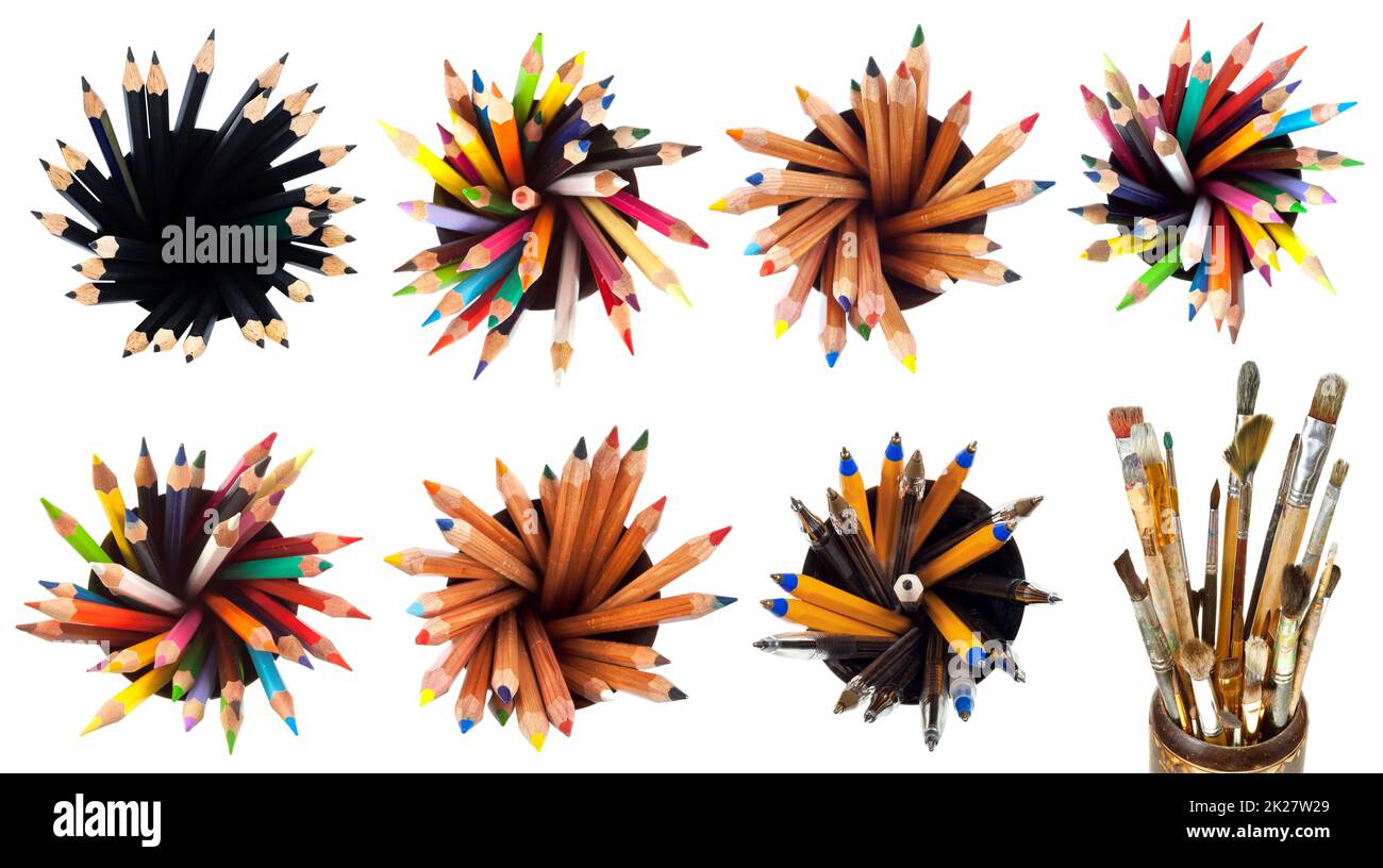 set of various fanned pens and pencils isolated Stock Photo - Alamy