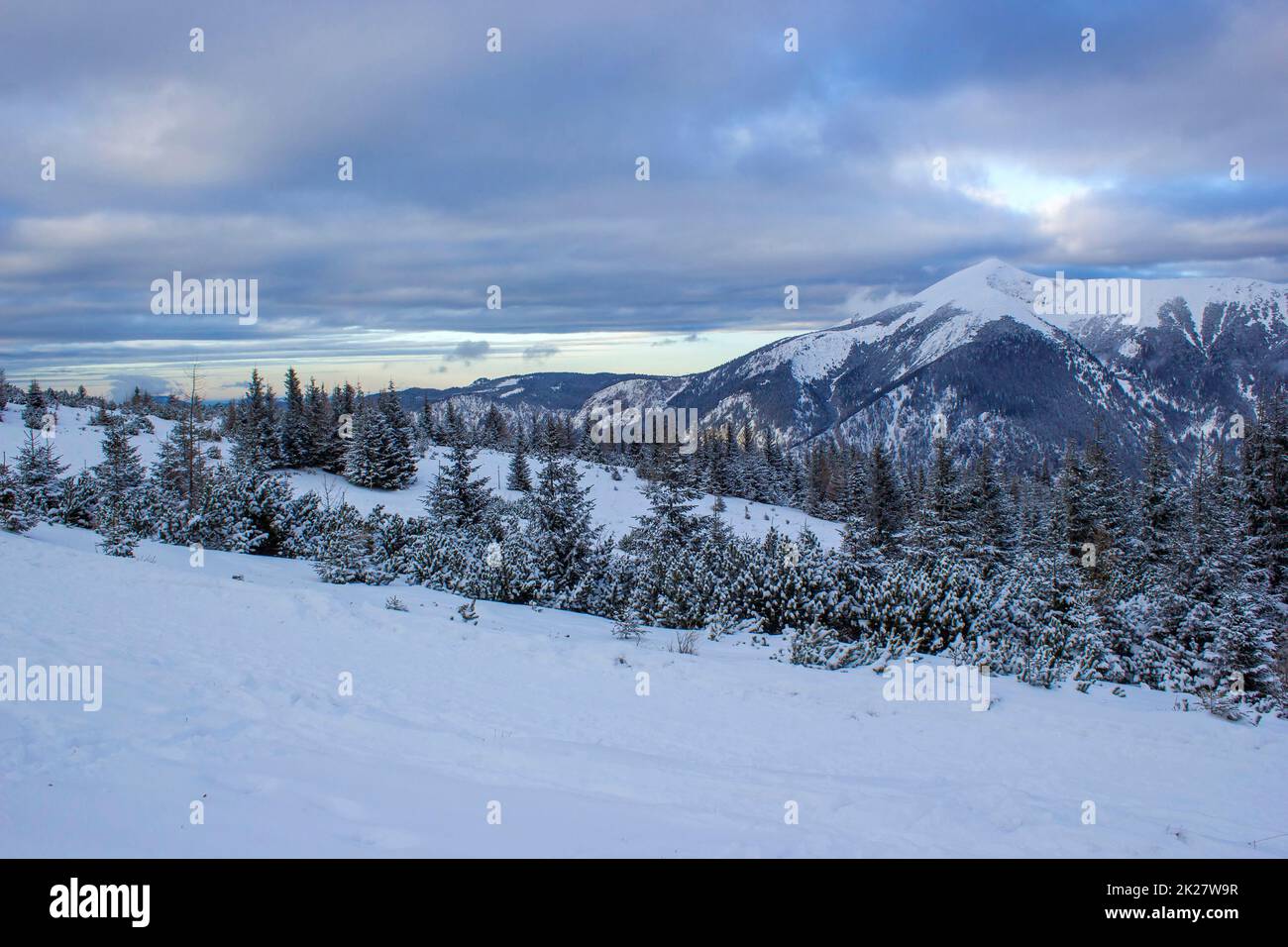 Winter landscape - Rax Mountain in the Austrian Alps, Lower Austria Stock Photo