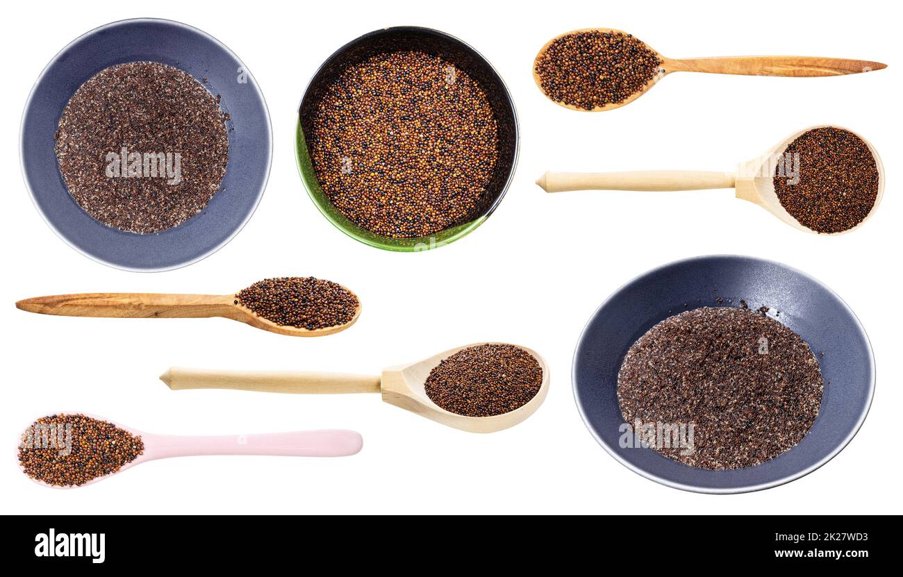 set of cooked and raw canihua grains isolated Stock Photo