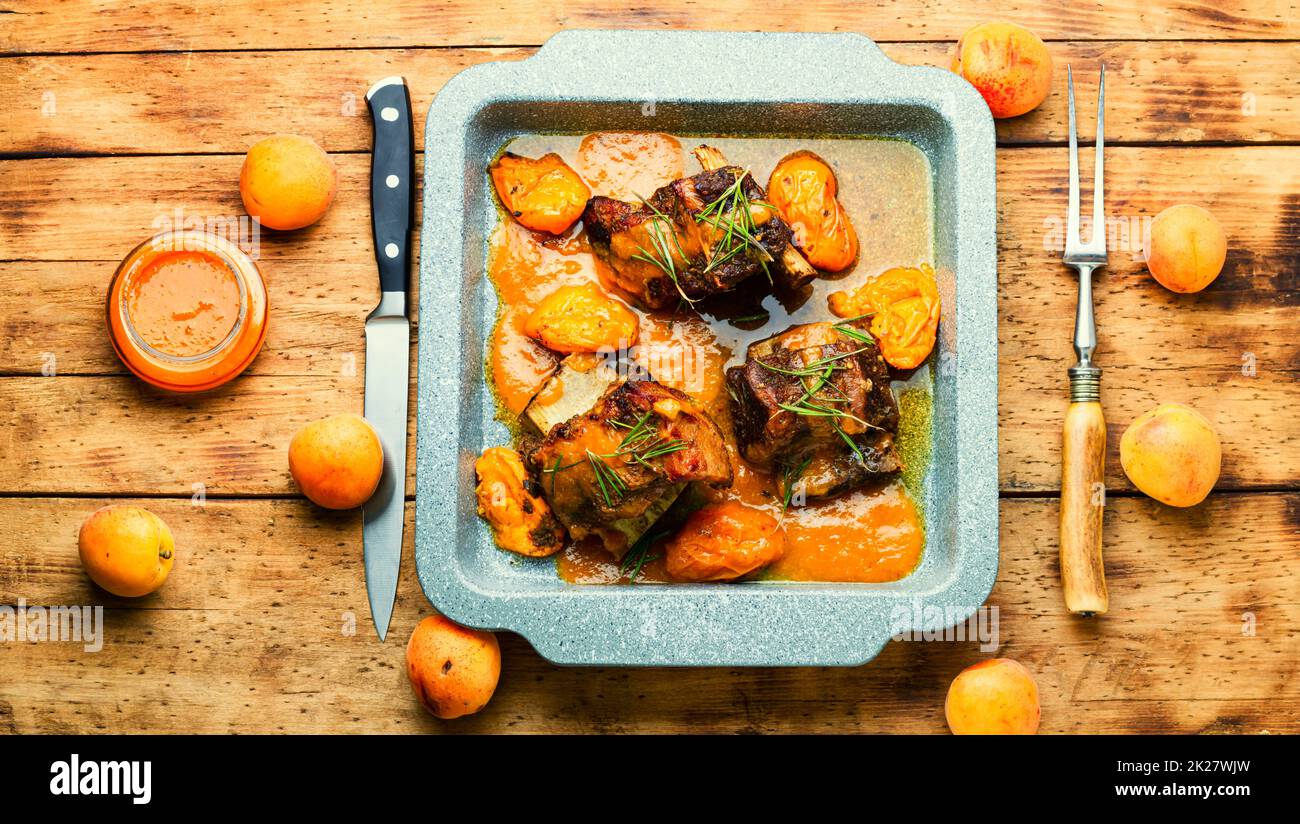 Beef ribs in apricots Stock Photo