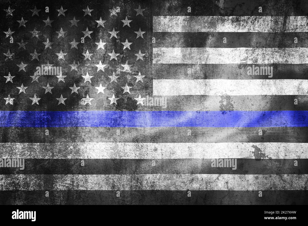 USA thin blue line grunge black and white flag illustration Stock Photo