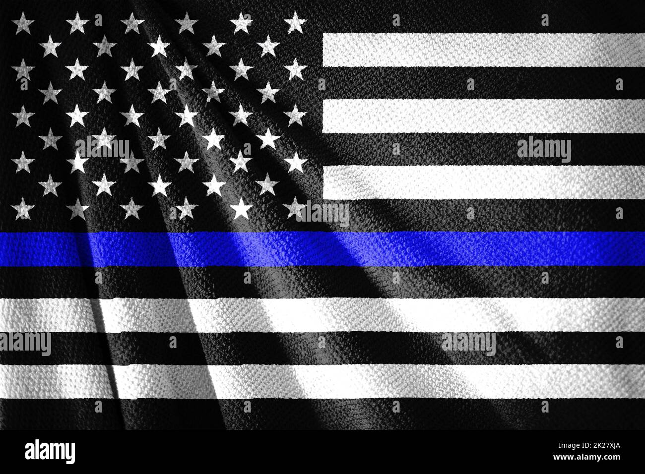 USA thin blue line black and white flag on towel surface illustration