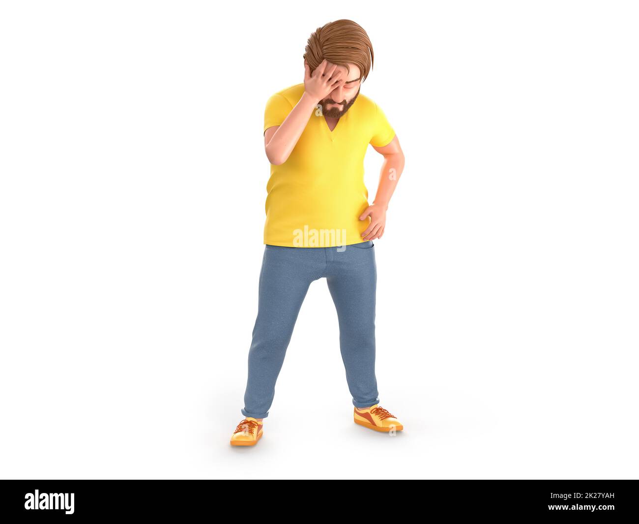 Stressed and disappointed guy. Isolated. 3D Rendering Stock Photo