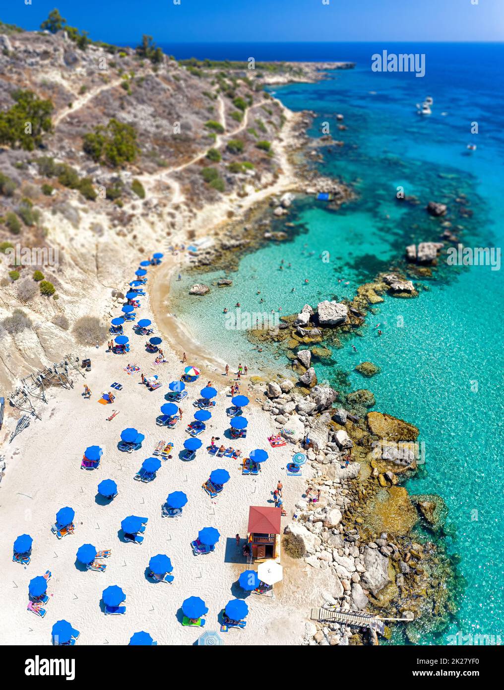 Aerial view of Konnos Bay Beach. Famagusta District, Cyprus Stock Photo