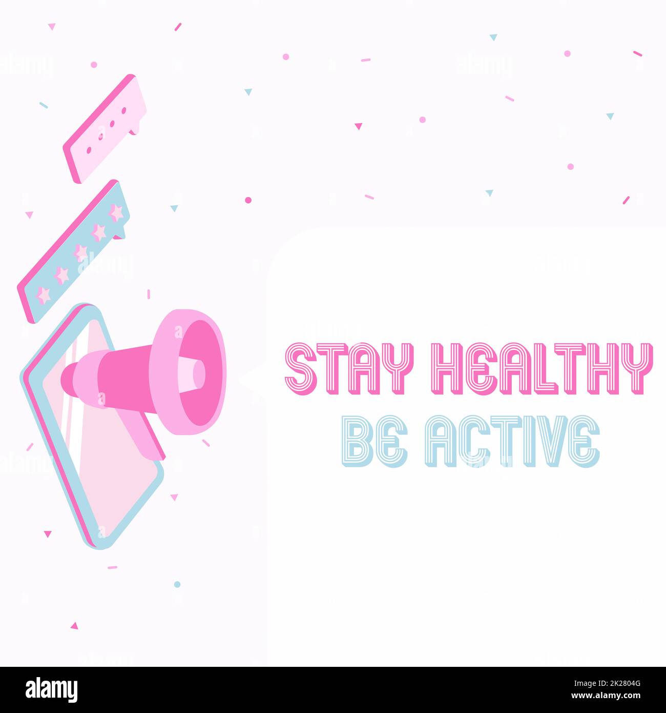 Hand writing sign Stay Healthy Be Active. Business concept Take care of yourself make exercise workout Pair Of Megaphone Drawing Producing Thunders Making Announcement. Stock Photo