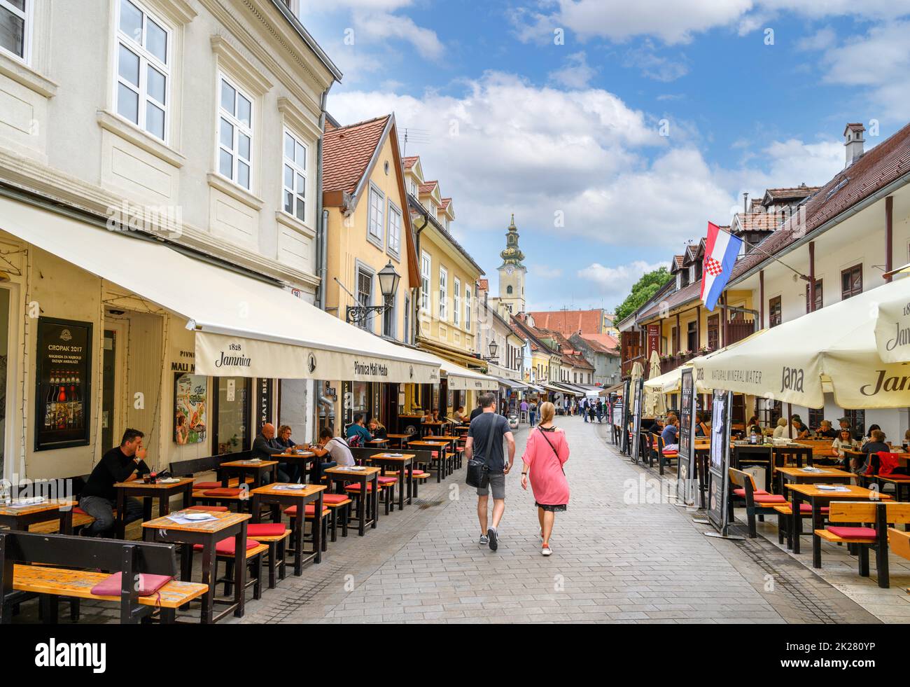 Cafes, bars and restaurants on Ulica Ivana Tkalčića in the old town,  Zagreb, Croatia Stock Photo