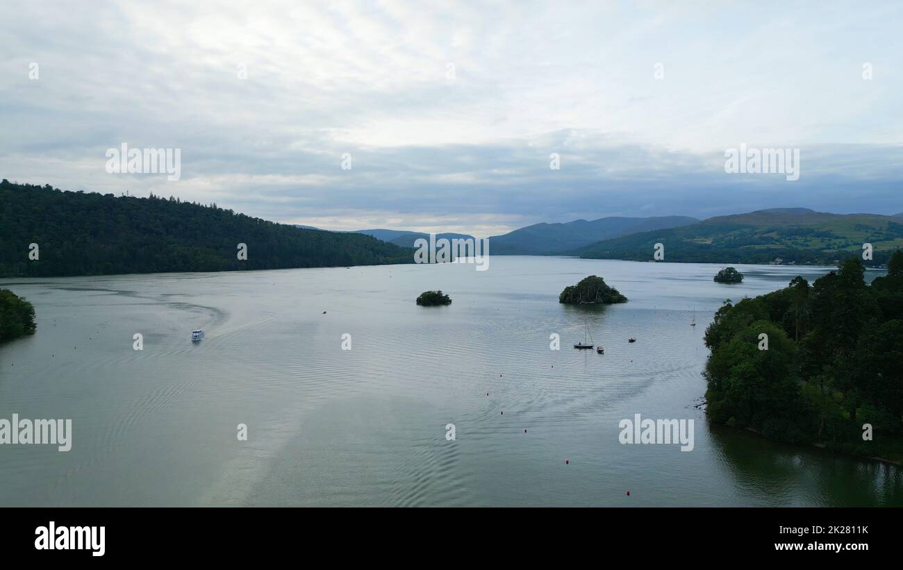 Windermere in the Lake District National Park - aerial view - WINDERMERE, UK - AUGUST 17, 2022 Stock Photo