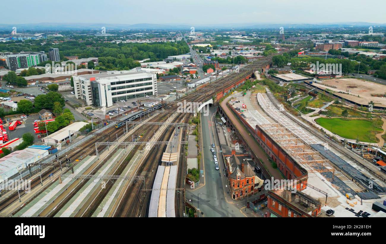 Manchester Piccadilly train station from above - MANCHESTER, UK - AUGUST 15, 2022 Stock Photo