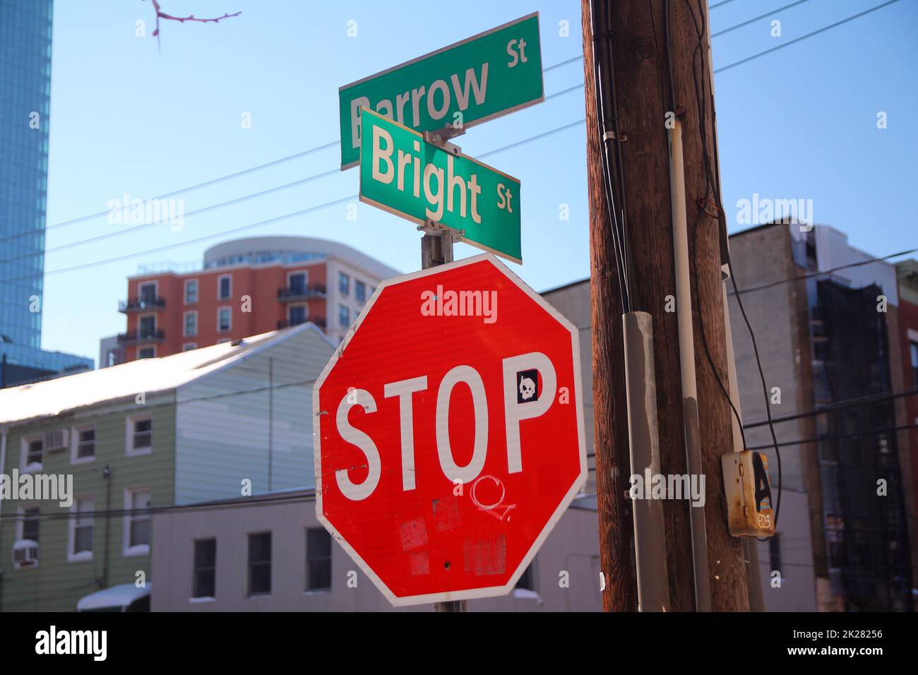 Green Barrow Street and Bright Street historic sign in Jersey City