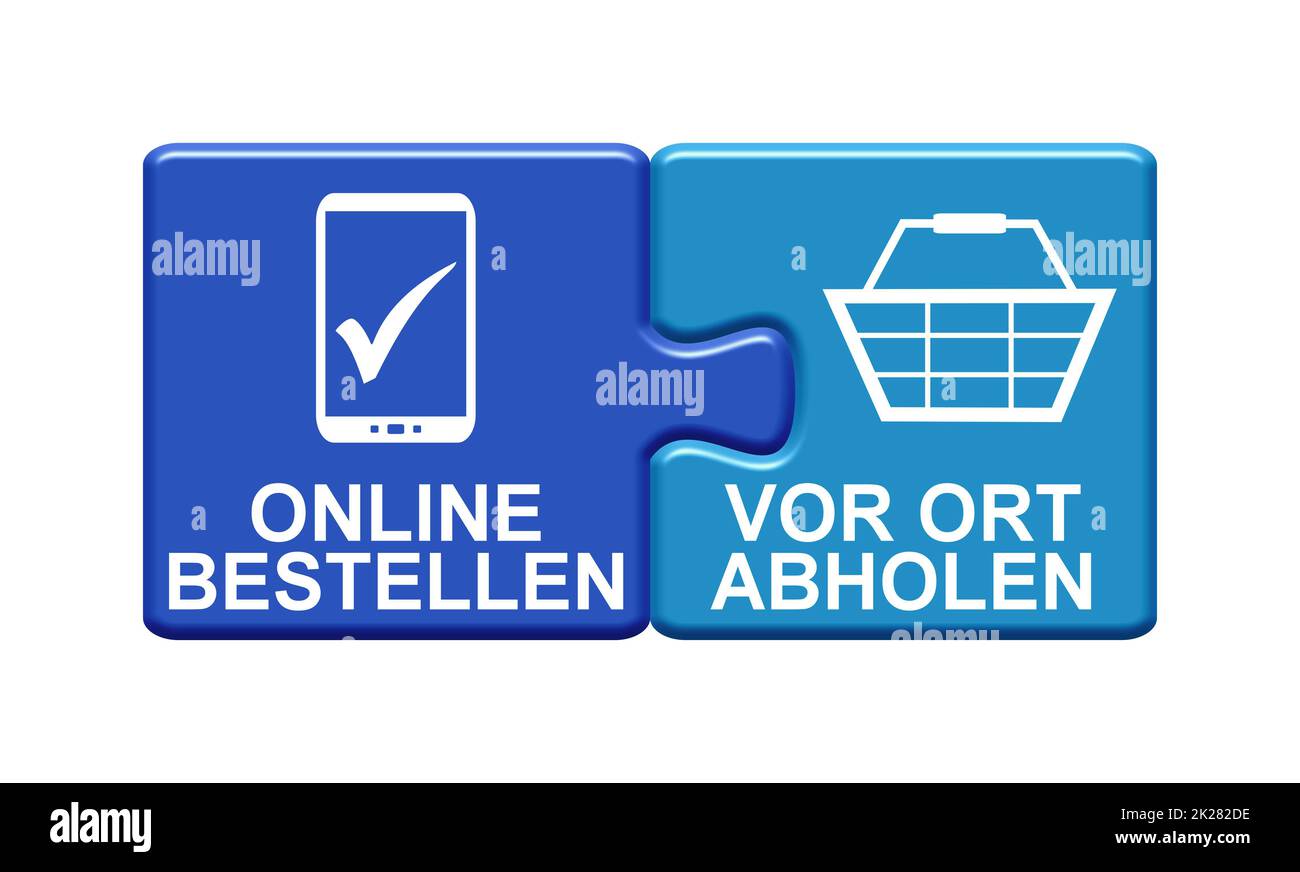 2 Puzzle Buttons showing: Order online and pick up german Stock Photo