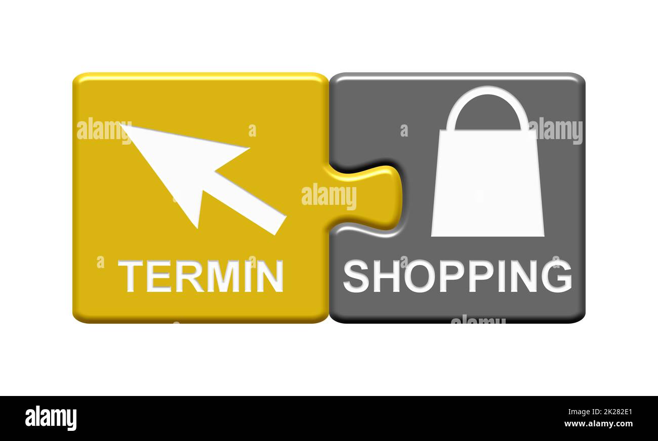 Shopping with appointment - Icon showing Appointment and shopping in german language Stock Photo