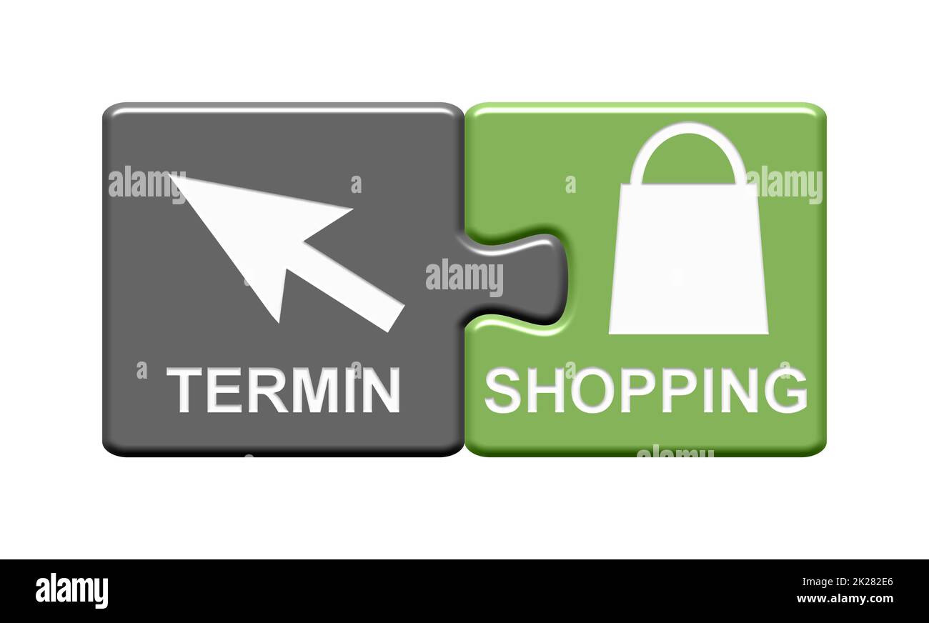 Shopping with appointment - Icon showing Appointment and shopping in german language Stock Photo