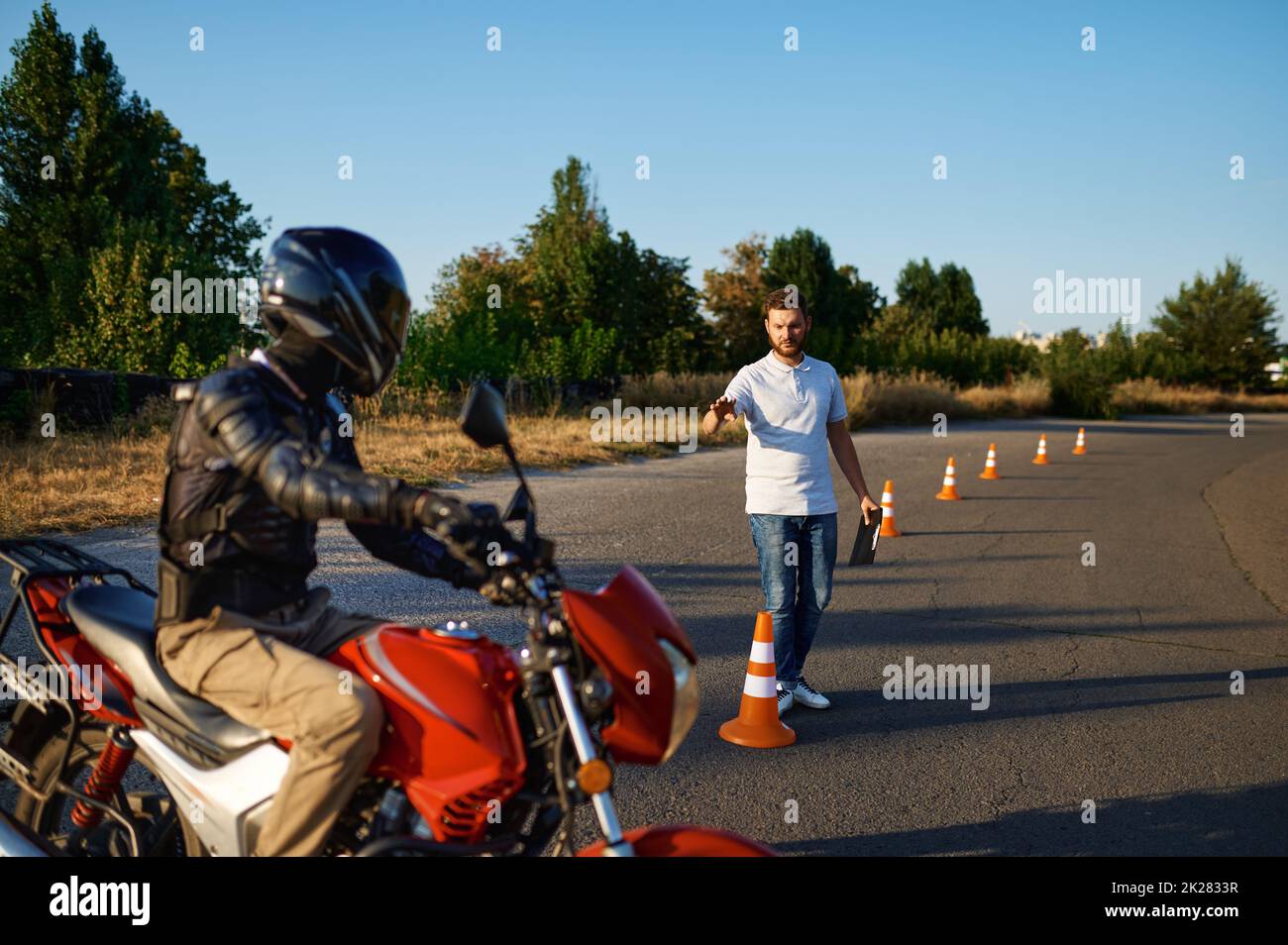 Driving course on motordrome, motorcycle school Stock Photo