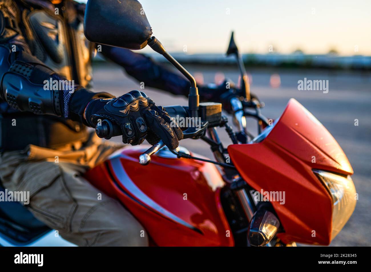 Student on motorbike, closeup, motorcycle school Stock Photo