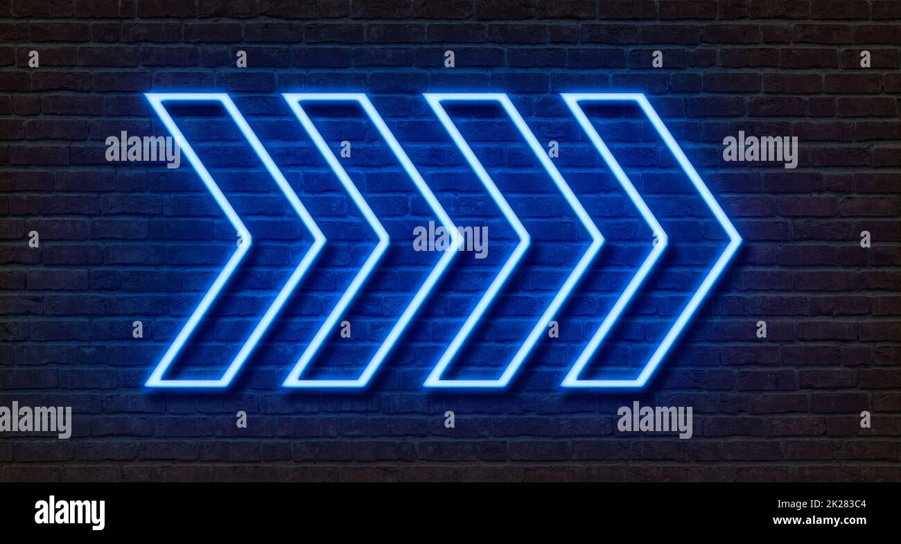 Neon sign on a brick wall - Arrows Stock Photo