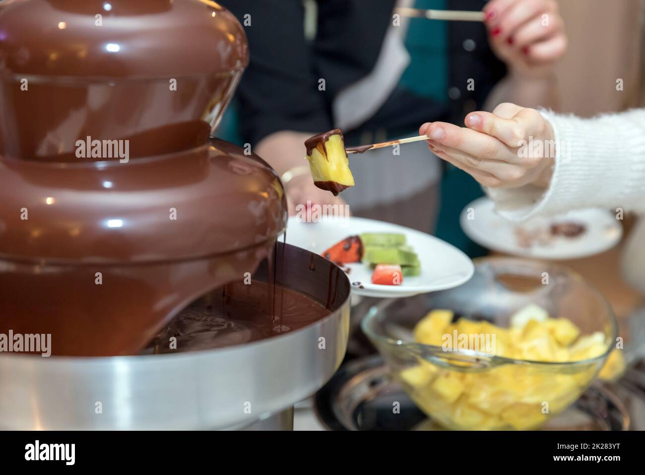 Chocolate fountain Stock Photo