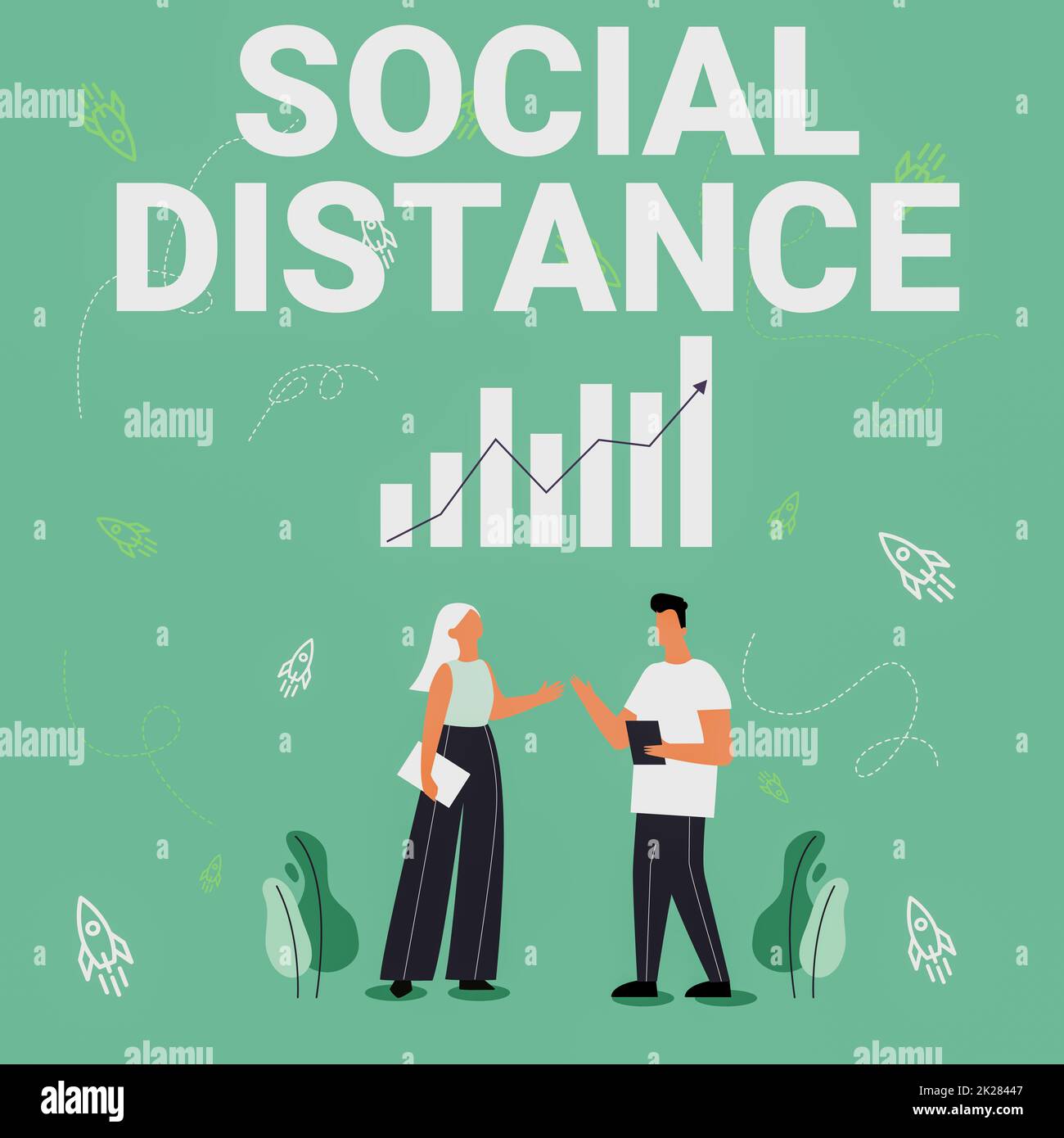 Hand writing sign Social Distance. Concept meaning degree of acceptance of general interaction of individuals Illustration Of Partners Sharing Wonderful Ideas For Skill Improvement. Stock Photo