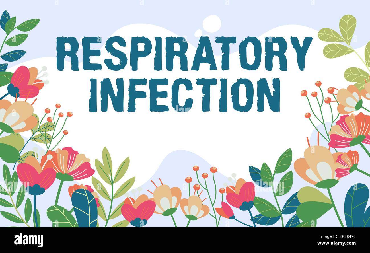 Handwriting text Respiratory Infection. Word Written on any infectious disease that directly affects the normal breathing Text Frame Surrounded With Assorted Flowers Hearts And Leaves. Stock Photo