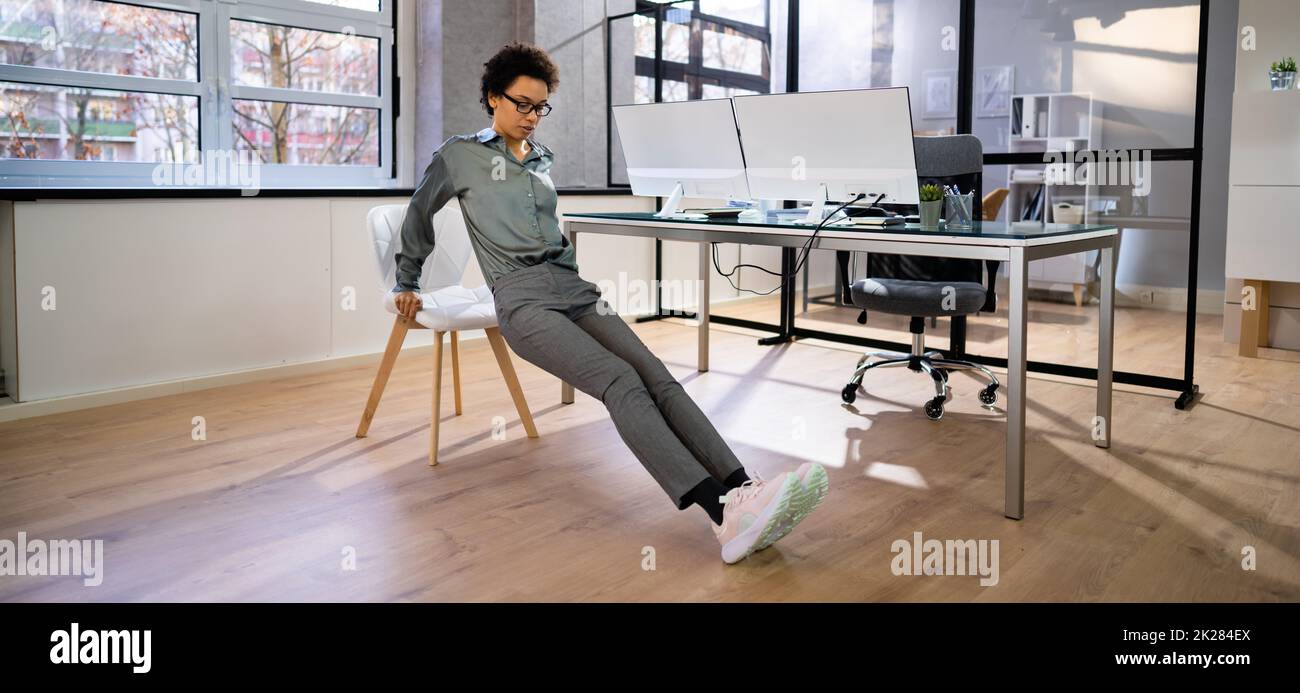 Triceps Dips Chair Exercise Stock Photo Alamy