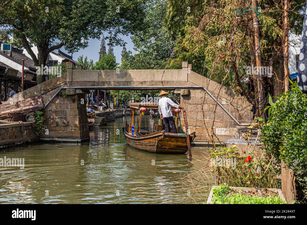 Water taxi on the Dong shi river in the ancient town of Zhujiajiao
