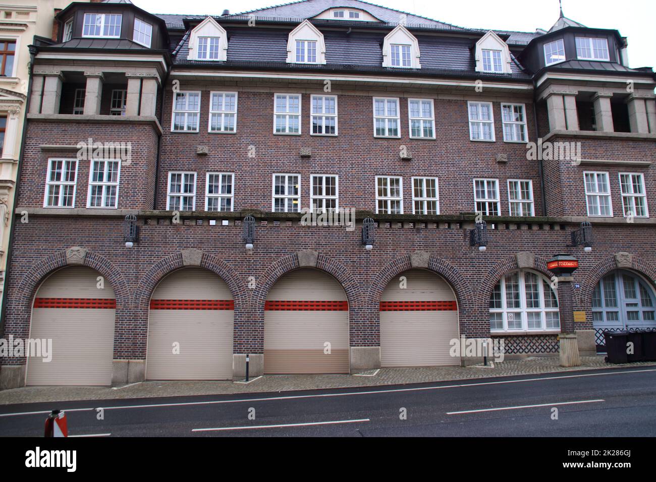 Building of the fire brigade in the town of GÃ¶rlitz in Saxony Stock Photo