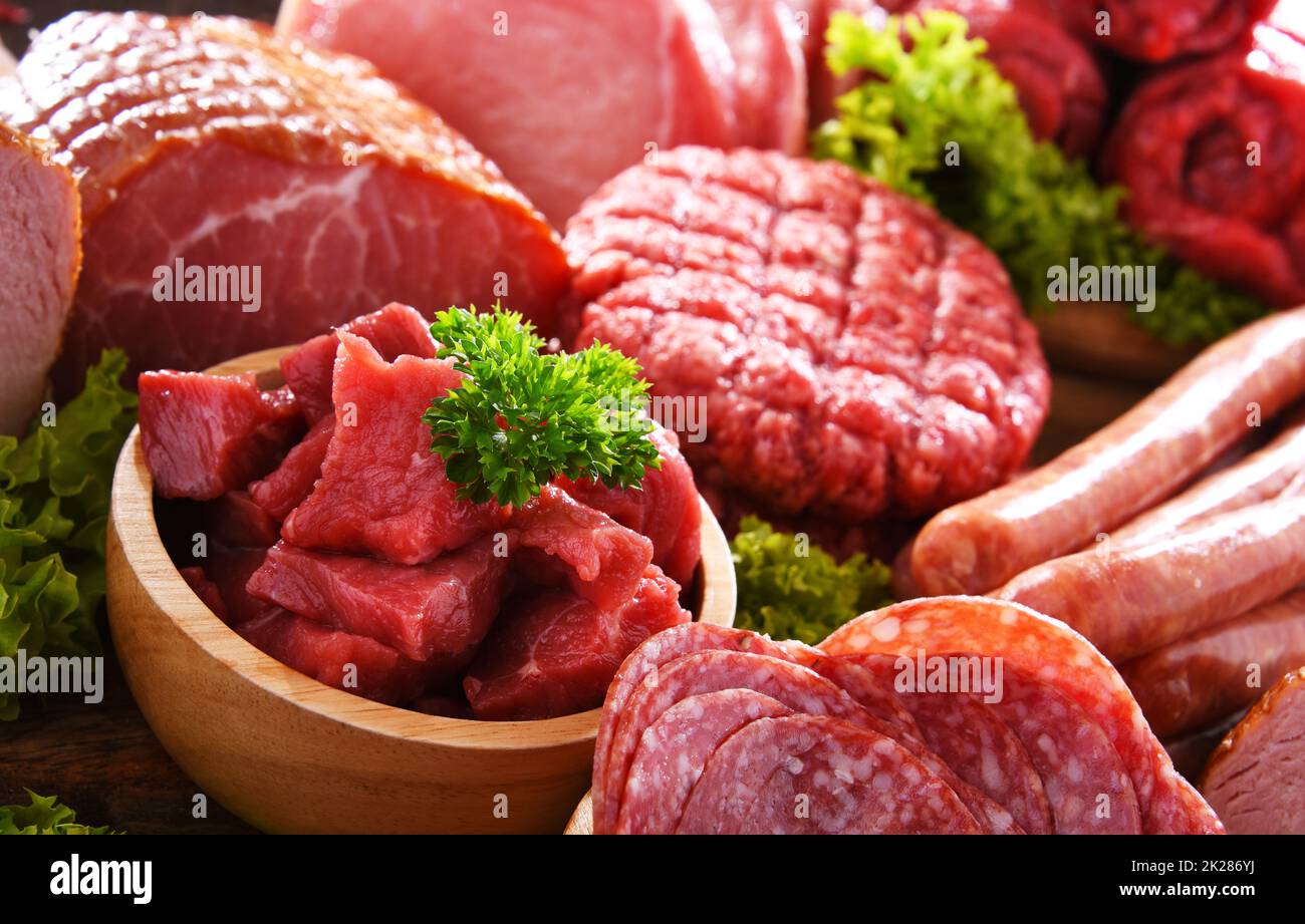 Composition with assorted meat products Stock Photo