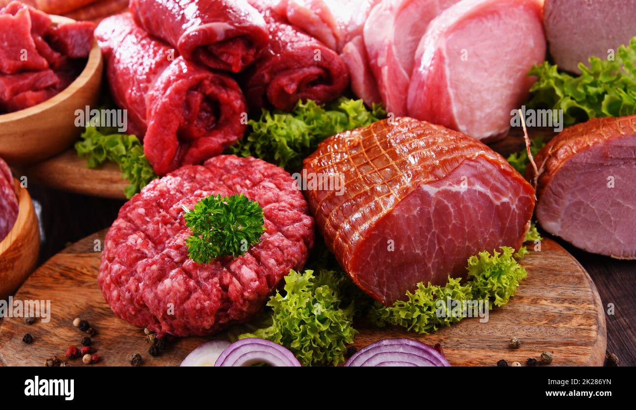 Composition with assorted meat products Stock Photo