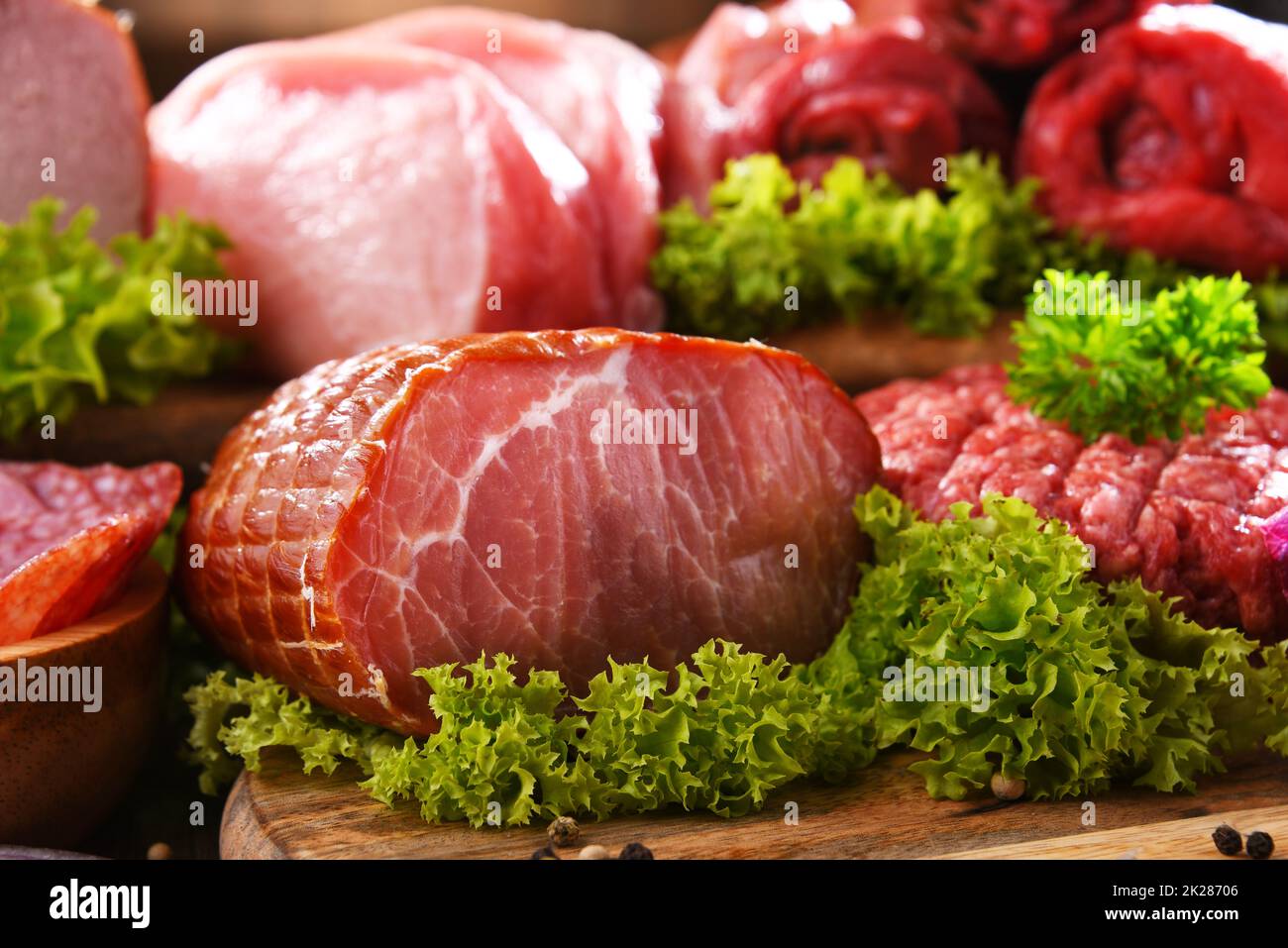 Composition with assorted meat products Stock Photo