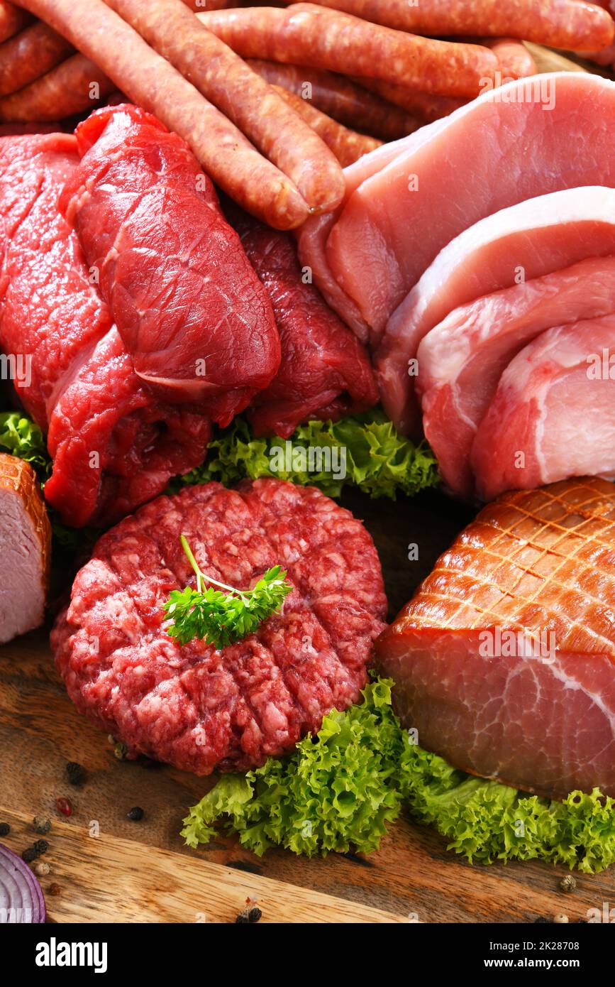 Composition with assorted meat products Stock Photo