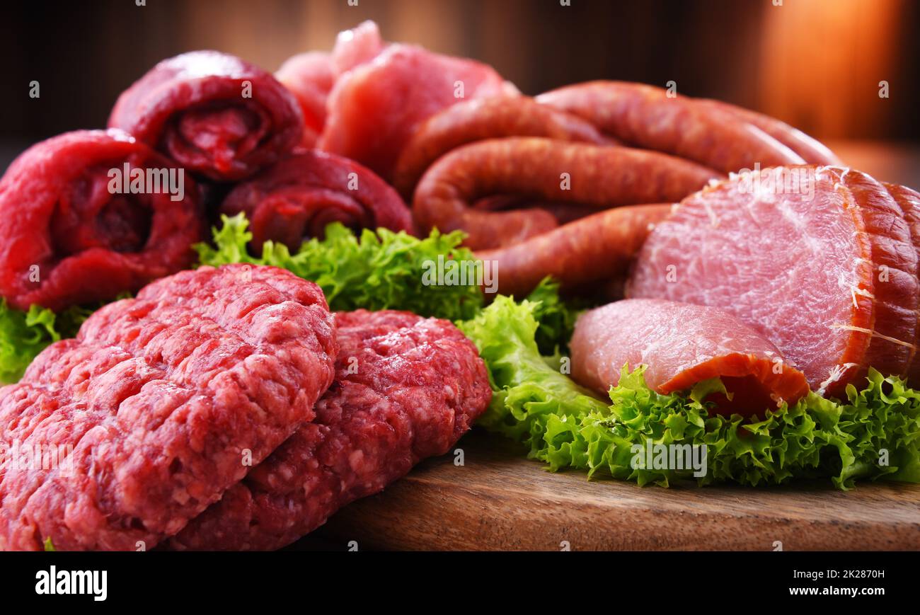 Composition with assorted meat products Stock Photo