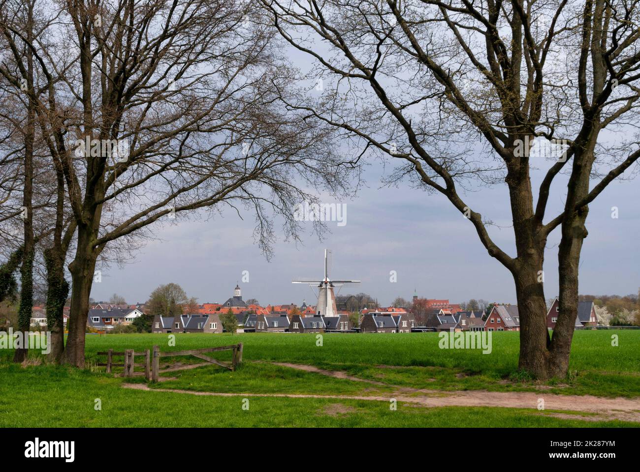 View at the windmill Molen van Oude Hengel in Ootmarsum Stock Photo