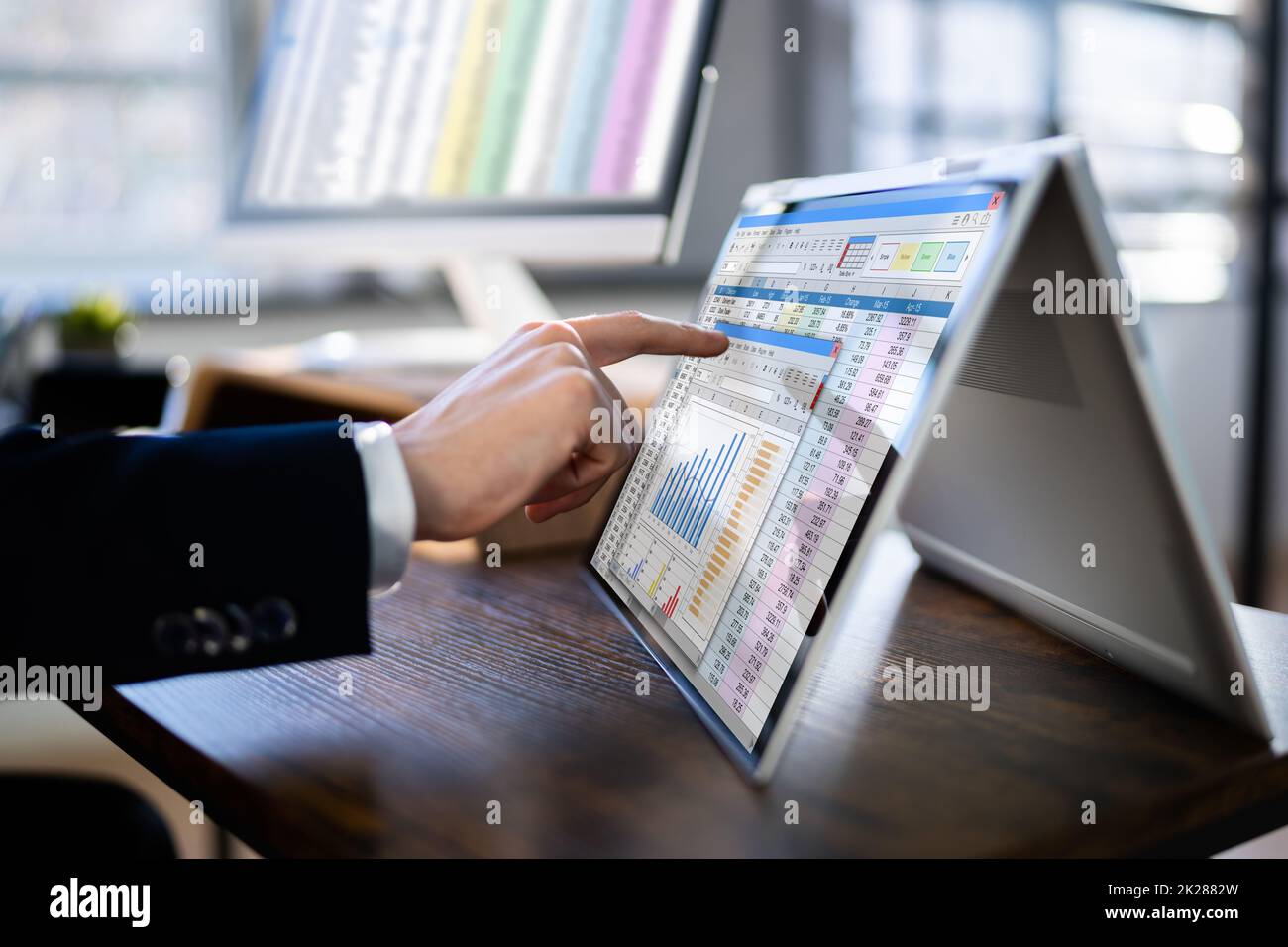 Analyst Working With Spreadsheet Business Data Stock Photo