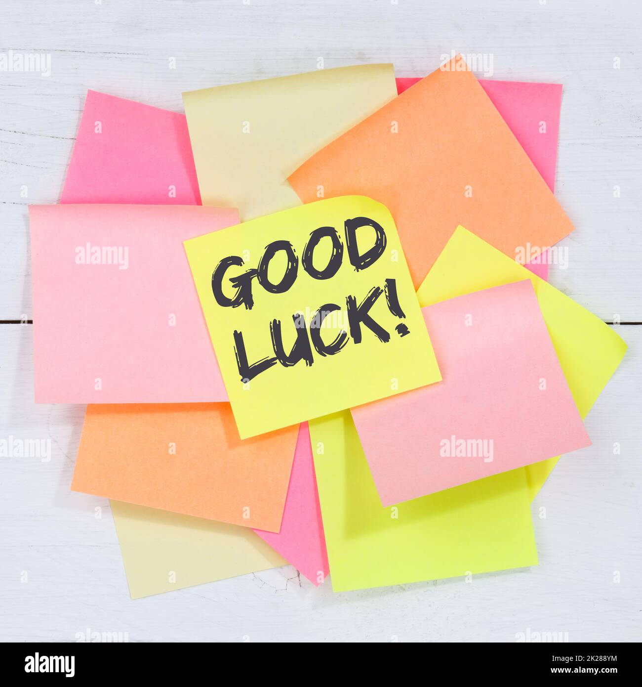 Good luck success successful test wish wishing business concept desk note paper Stock Photo