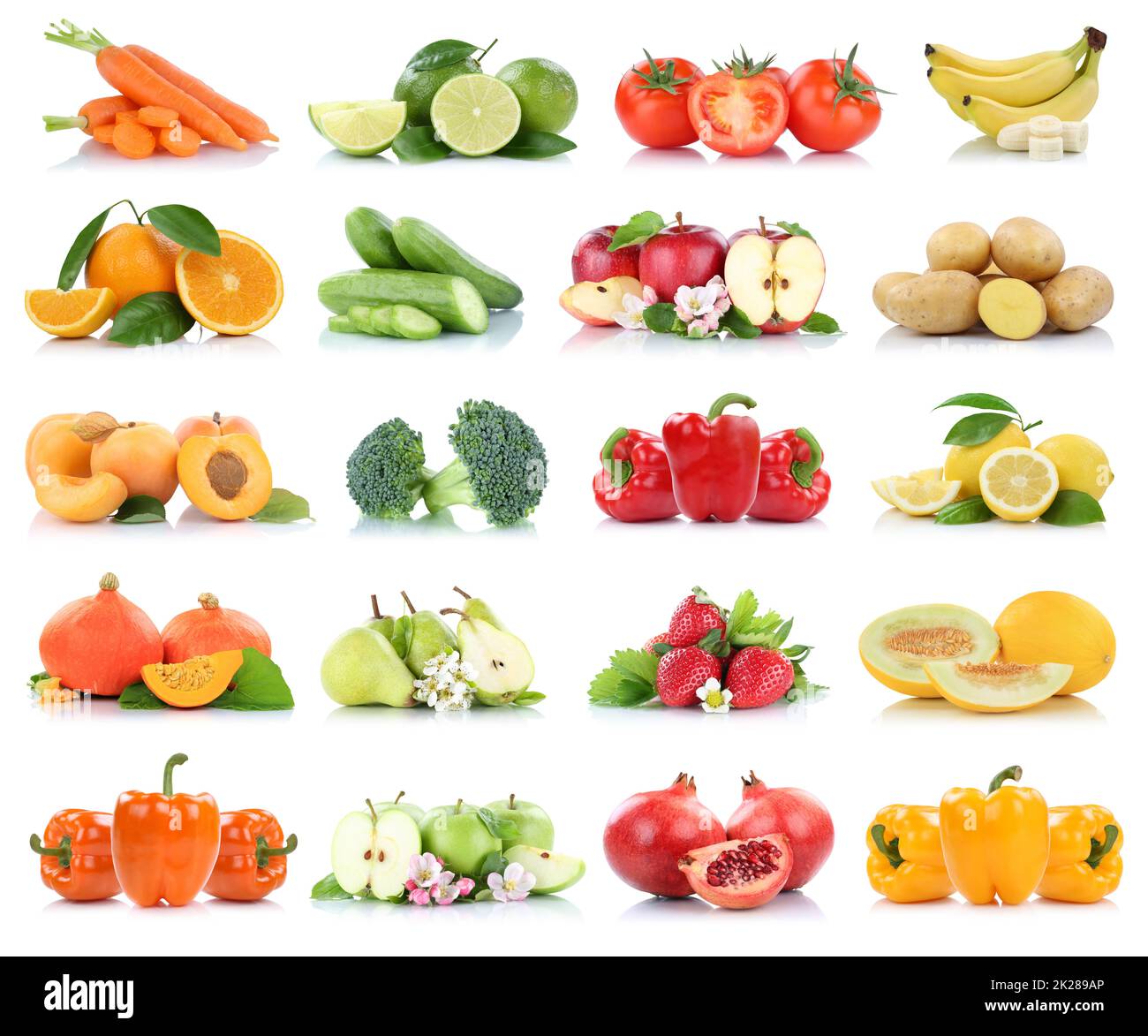 Fruits vegetables collection isolated apple apples oranges bell pepper tomatoes banana colors fresh fruit Stock Photo
