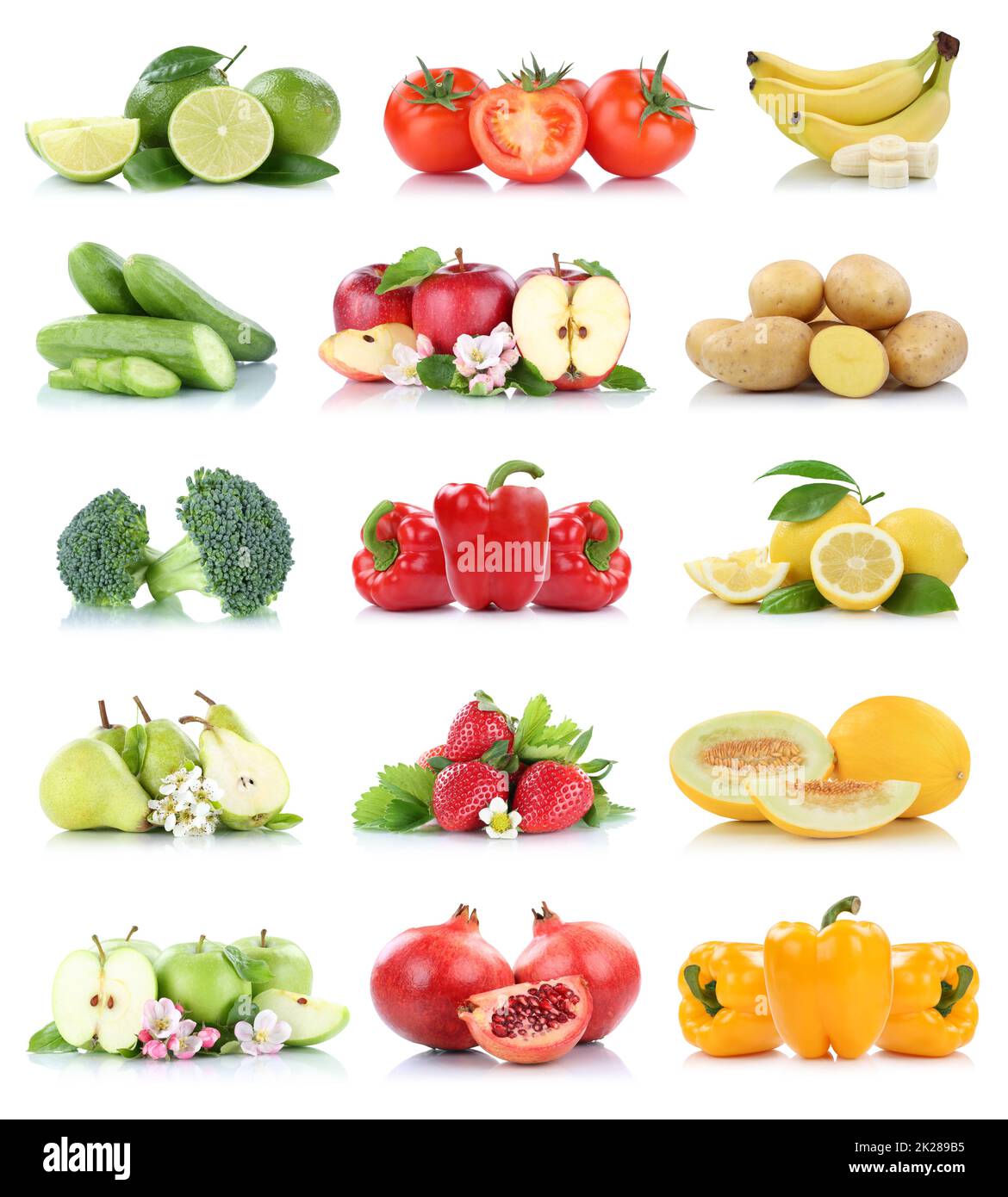 Fruits vegetables collection isolated apple apples bell pepper tomatoes banana colors fresh fruit Stock Photo