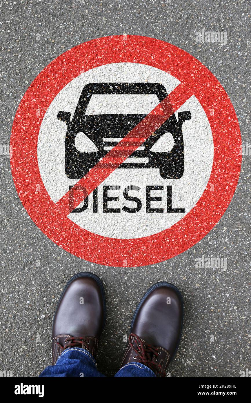 Man people diesel driving ban road sign street car portrait format no