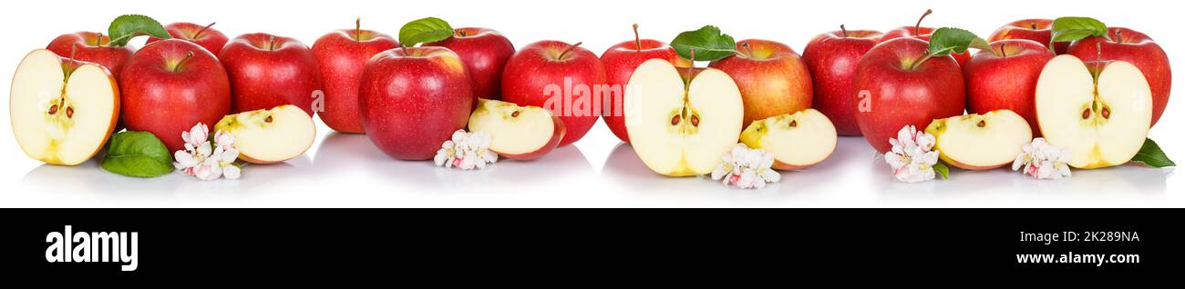 Red apple fruits apples fruit collection collage isolated on white Stock Photo