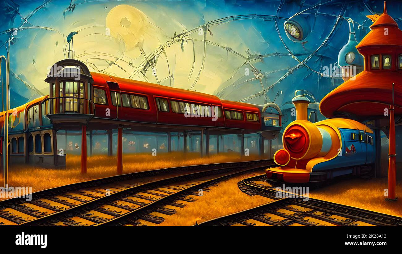 Artistic concept painting of a beautiful train, background illustration