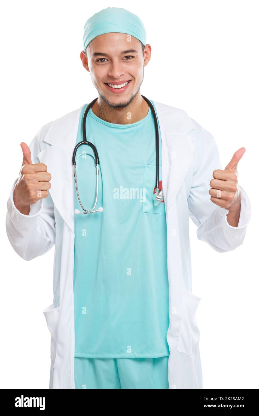Young doctor smiling happy face success successful occupation job isolated on white Stock Photo