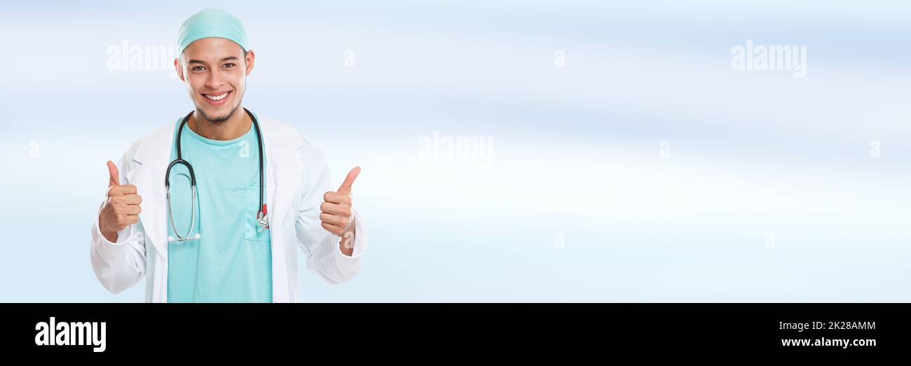 Young doctor smiling happy face banner copyspace copy space success successful occupation job Stock Photo
